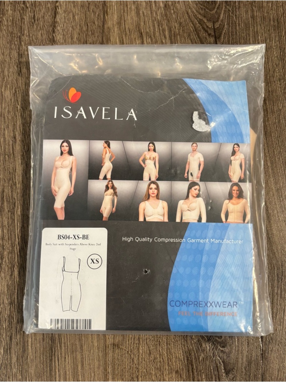 Isavela Compression Body Suit w/ Suspenders Above Knee Nude 2nd Stage XS - NWT